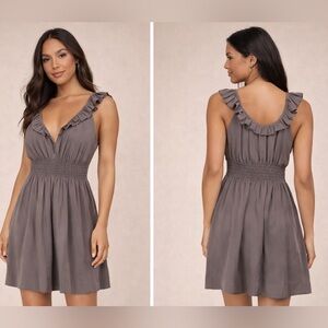 NWT Anthropologie Floreat Ruffle Smocked Gray Silk Mini Dress Wedding - Size S